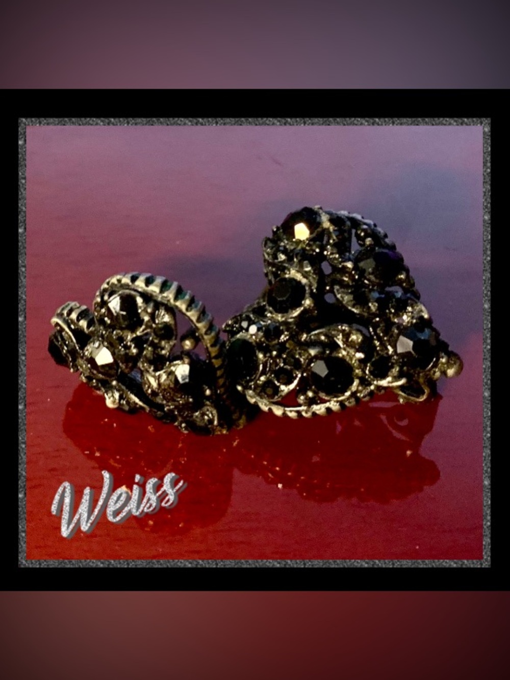Vintage Black Heart Rhinestone Earrings